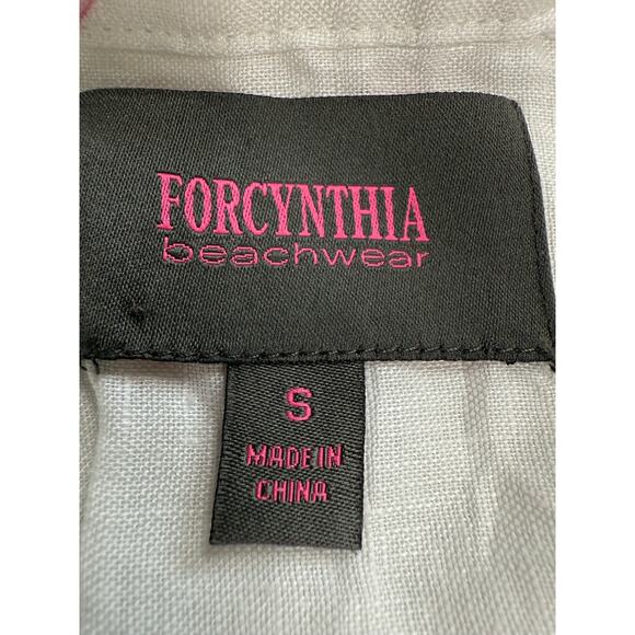 Forcynthia Beachwear 100% Linen Slvless cover up White Pink Flamingo‎ SMALL - Picture 9 of 10